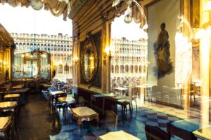 Venice - St. Mark's square reflected on Cafe Florian's windows, clour landscape picture